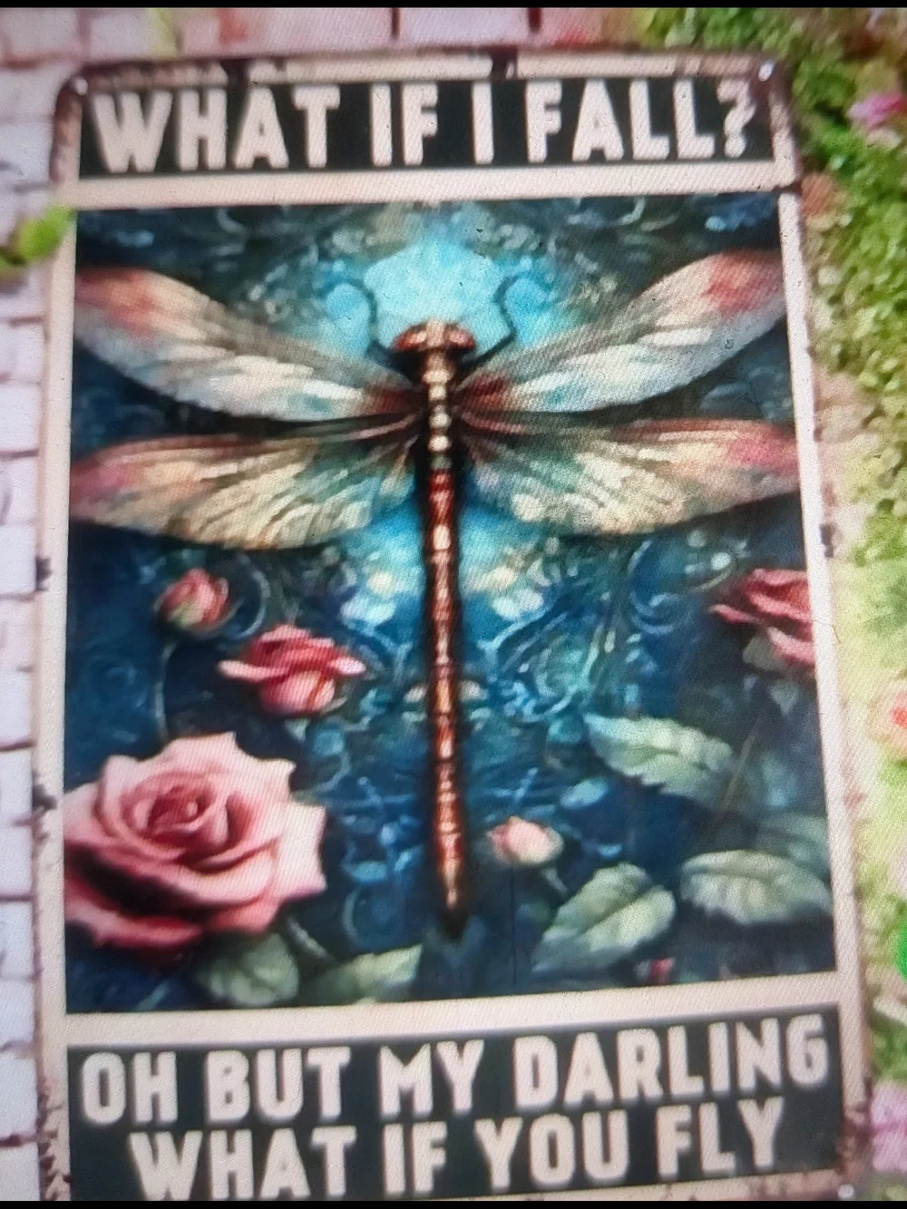 Inspirational Dragonfly Tin Wall Sign  Print in Teal and Pink - Unbranded 8 X 12